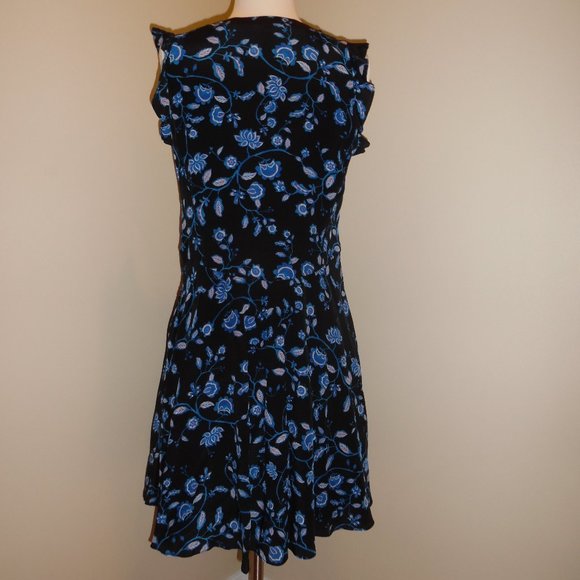 Rebecca Taylor Kyoto Silk Ruffle Floral Blue Cocktail A-line Summer Blue Dress 6 - Picture 5 of 11